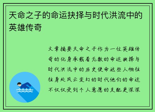 天命之子的命运抉择与时代洪流中的英雄传奇